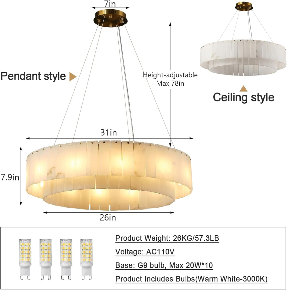 31" Modern 2-Tier Round Chandelier