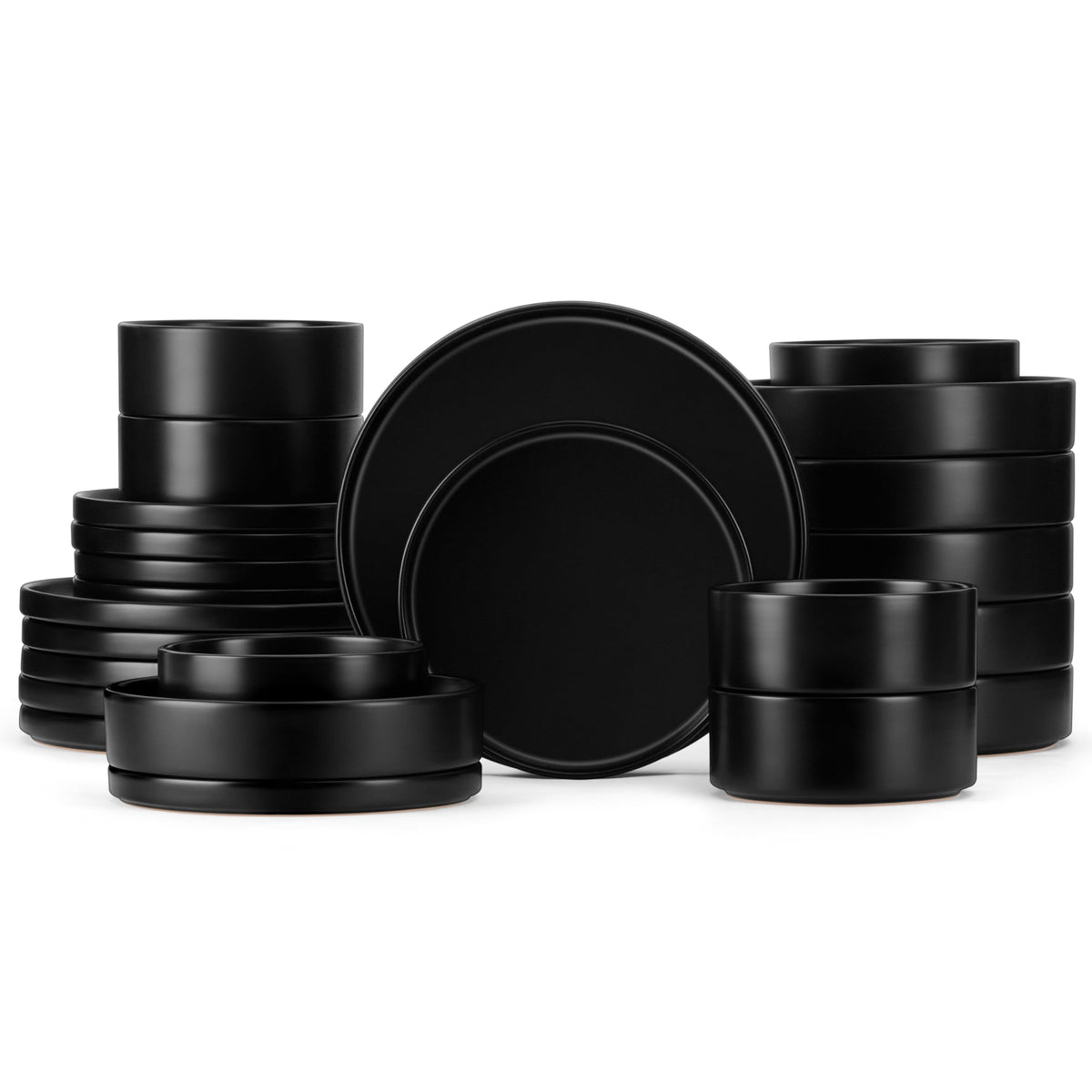 Dinnerware Sets with Pasta Bowls for 6, 24 Piece Dinner Salad Plates and Cereal Serving Bowls, Stoneware Dishes