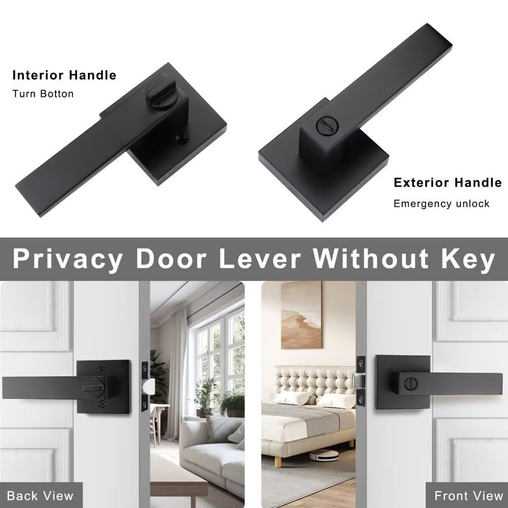 10 Pack Matte Black Privacy Door Lever , Keyless Square Locking Door Handle, Heavy Duty Interior Door Handle