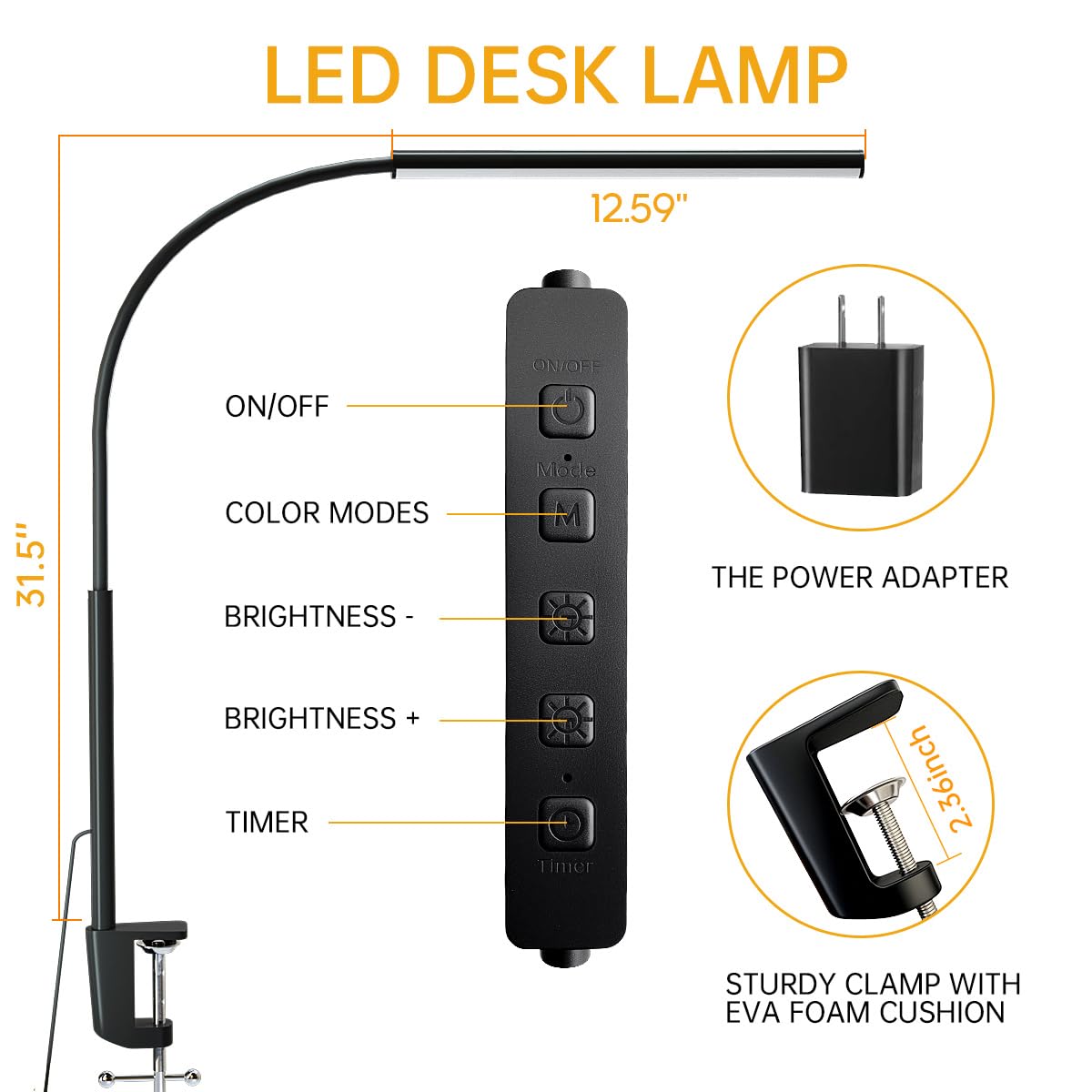 LED Desk Lamp with Clamp, 1200 Lm Eye-Caring Desk Light,Pro