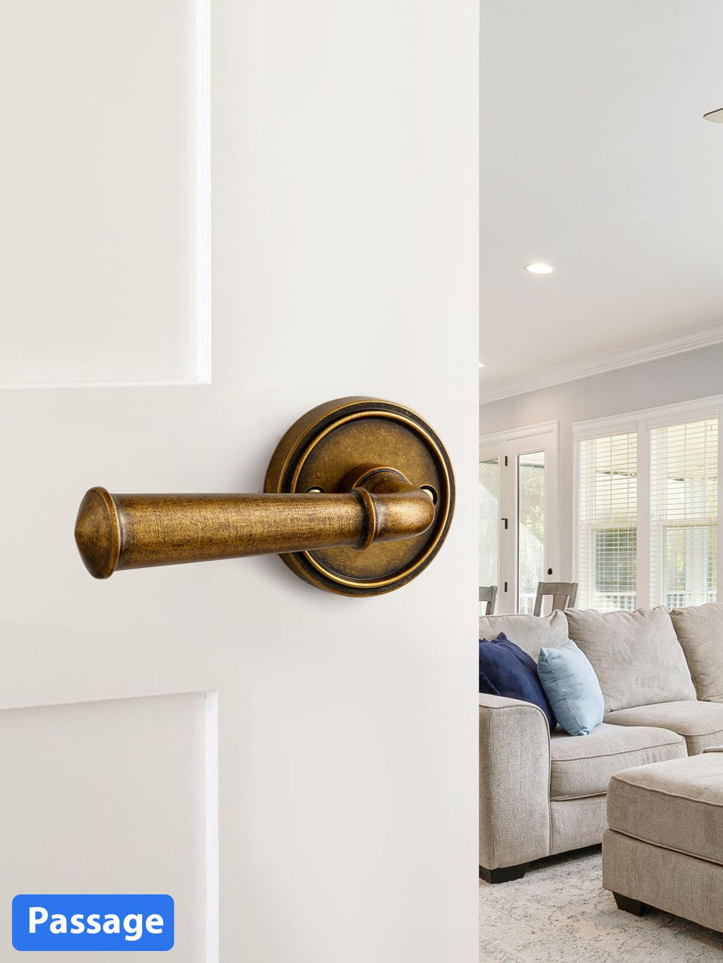 Door Handles Antique Brass Retro Passage Vintage Door Lever, 2 Pack