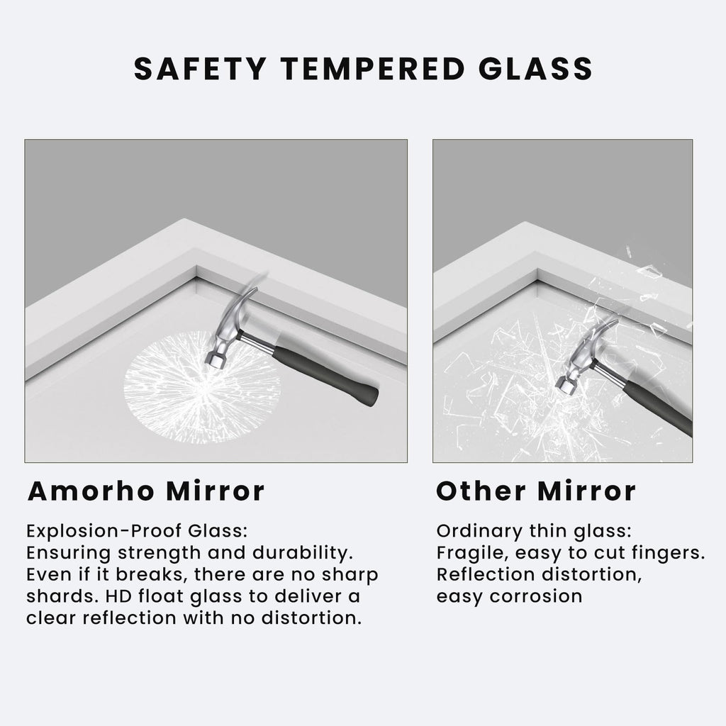 Bathroom Mirror for Wall 60x28 Inch, White Metal Framed