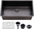 32 Inch Nano Black Undermount Kitchen Sink Stainless Steel Deep Single Bowl, 32"x18" Gunmetal Black 16-Gauge Zero