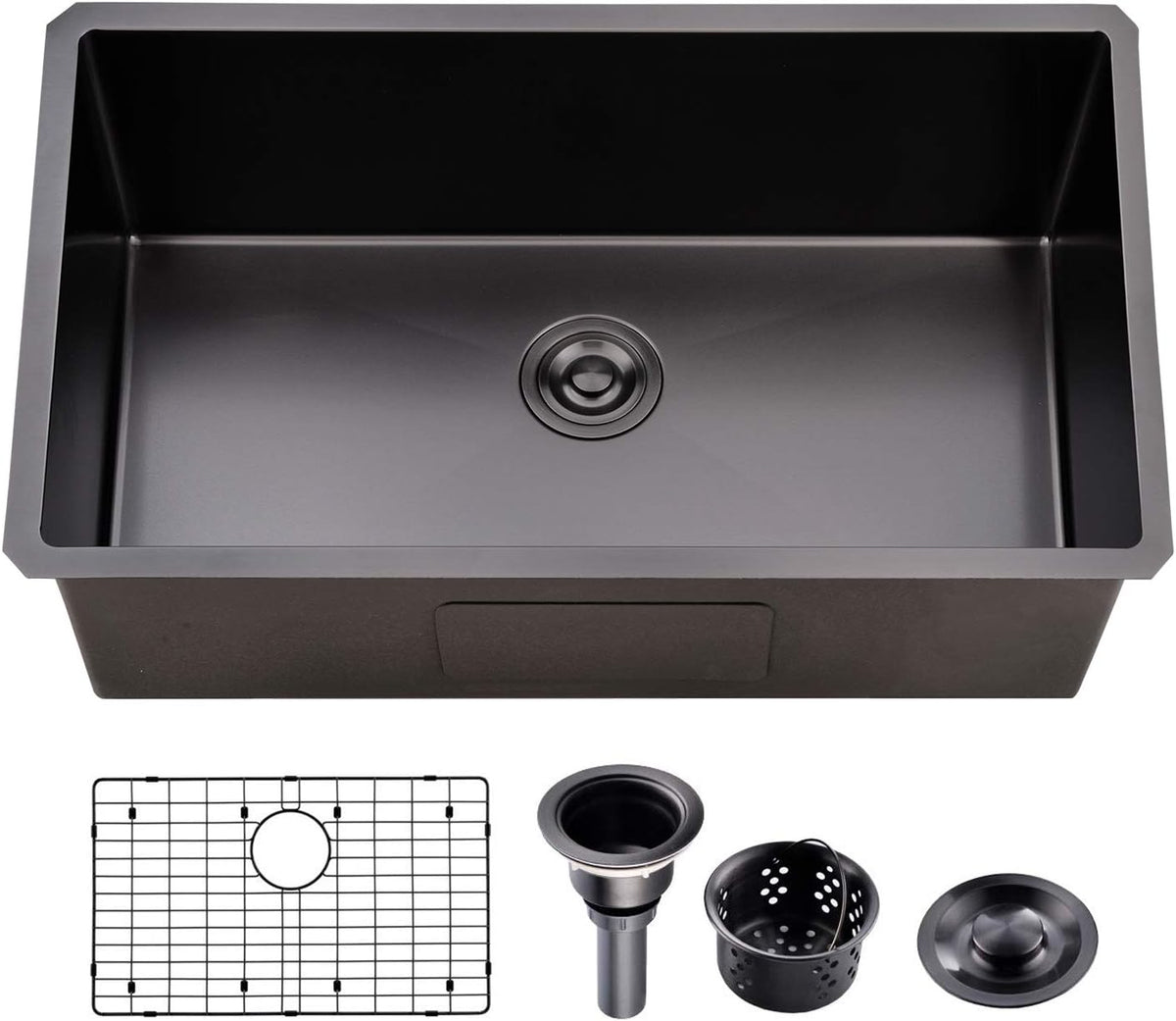 32 Inch Nano Black Undermount Kitchen Sink Stainless Steel Deep Single Bowl, 32"x18" Gunmetal Black 16-Gauge Zero