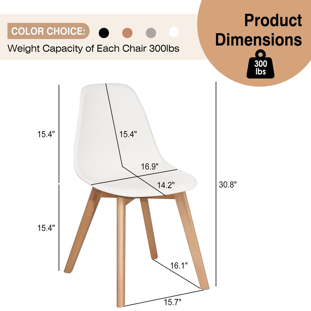 Inspired Eames Style Dining Chairs Set of 4, Mid-Century Modern Kitchen & Dining Room Chairs, Molded Plastic Seat & Back, Solid Wood Legs
