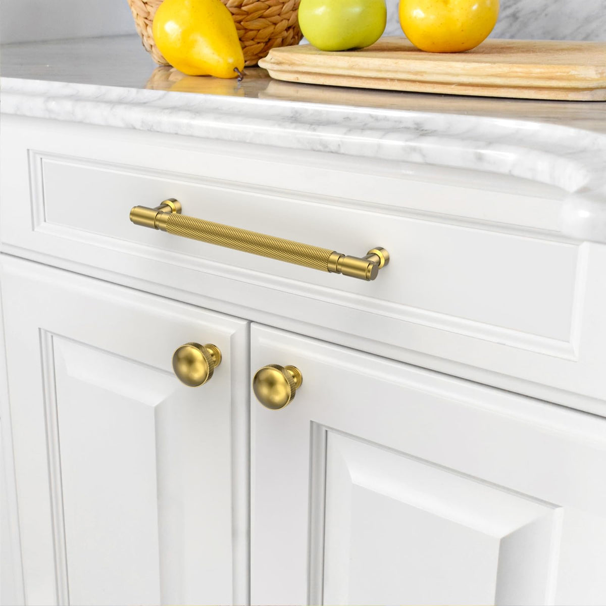10 Pack Brushed Moderne Brass knurled Cabinet Pulls 10"