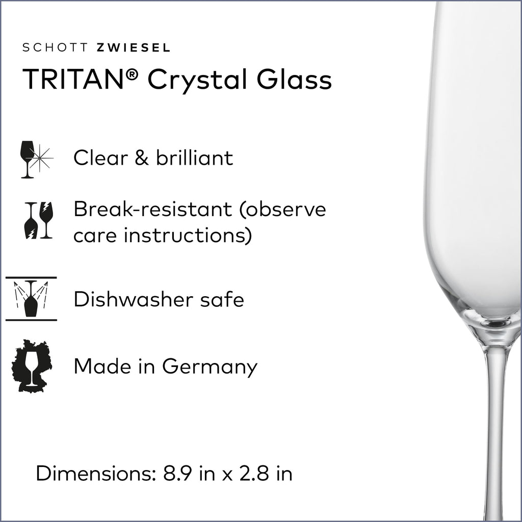 Forté Champagne Flute (Set of 6), Champagne Glasses with Effervescence Point, Dishwasher-Safe Machine-Made Tritan