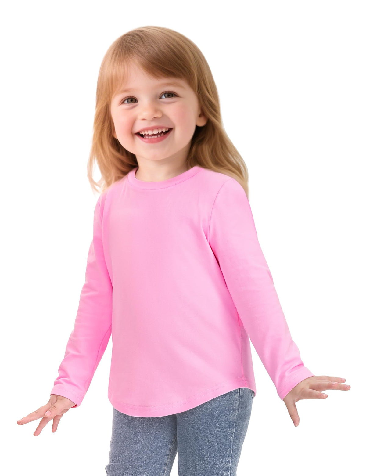 3 Pack Toddler Girls Long Sleeve Shirts Crewneck Soft Cotton Tees
