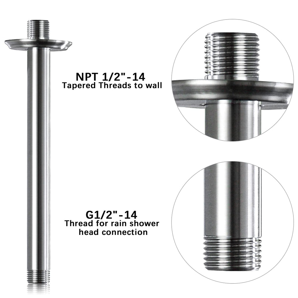 8 Inch Shower Arm and Flange Brushed Nickel, Ceiling Mounted Shower Arm for Rain Shower Head