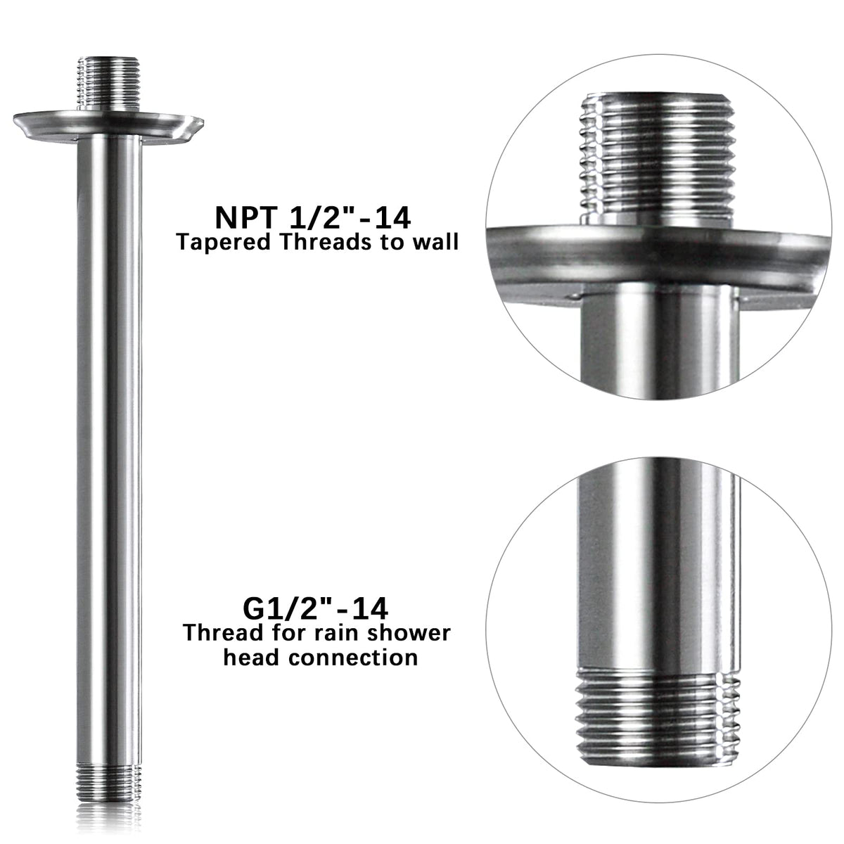 8 Inch Shower Arm and Flange Brushed Nickel, Ceiling Mounted Shower Arm for Rain Shower Head