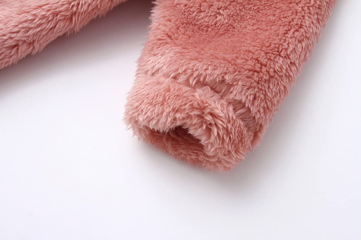 Girl's Winter Polar Fleece Playsuit Cozy Lined Loose Fit Warm Hooded Romper for Baby Toddler Pink