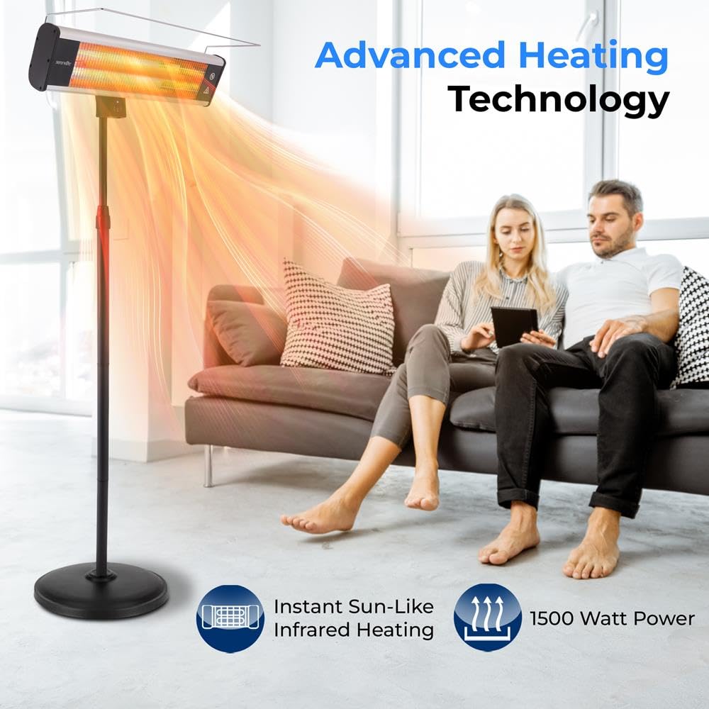 Infrared Patio Heater 1500W Electric Heater Indoor/Outdoor Use, Portable Stand with Remote Control, IP65 Approved