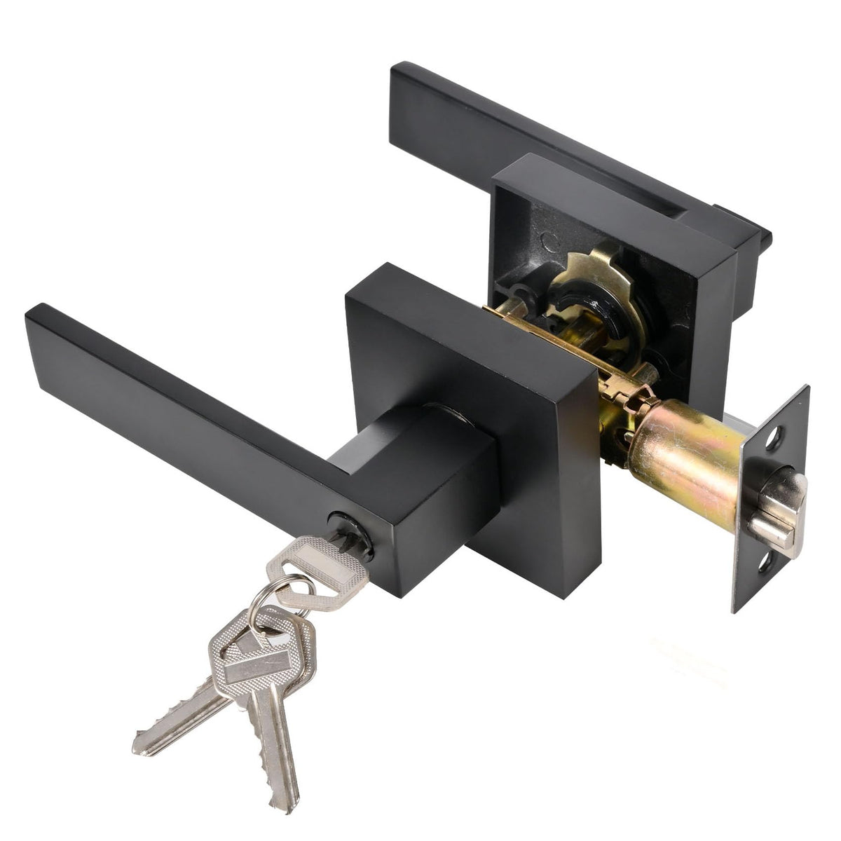 High-Security Stainless Steel Door Lever with Lock & Key(Black)