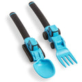 2-Piece Construction Themed Toddler Utensil Set - Blue Plastic Tractor Fork & Loader Spoon