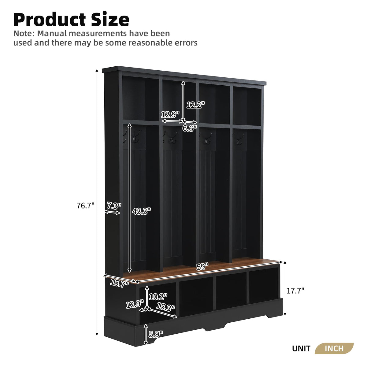 Farmhouse Hall Tree with Bench and Shoe Storage, 59" Entryway Bench with Coat Rack, 3-in-1 Hall Tree with Top