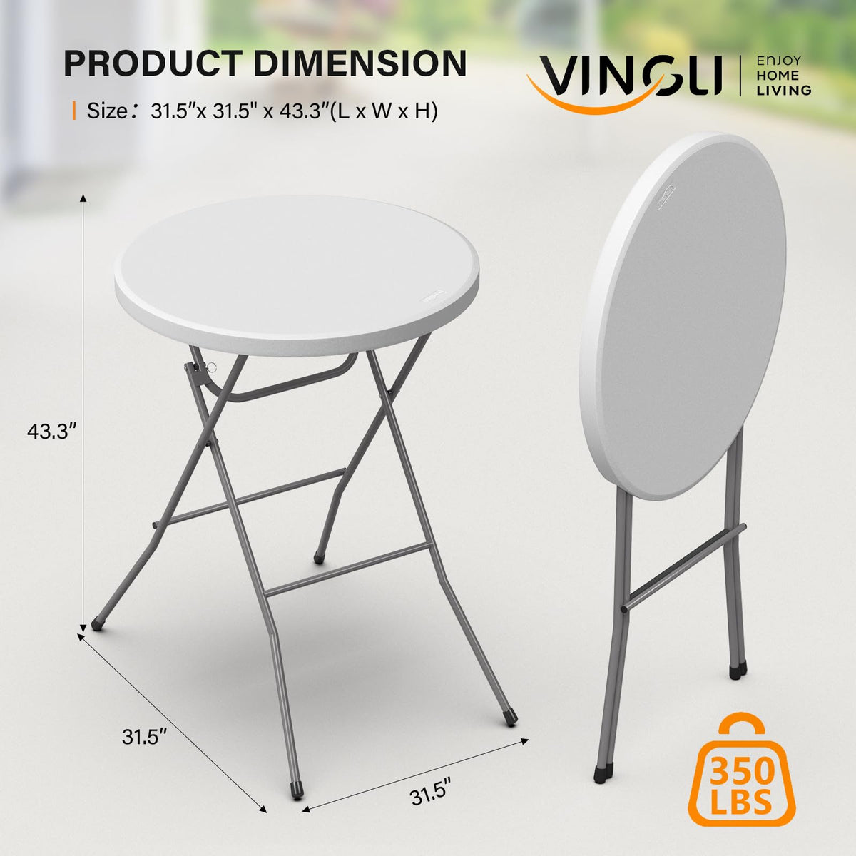 32" Plastic Folding Round Table Bar Height, HDPE Matrial with Gray Metal Finish, High Top Table for Outdoor Party
