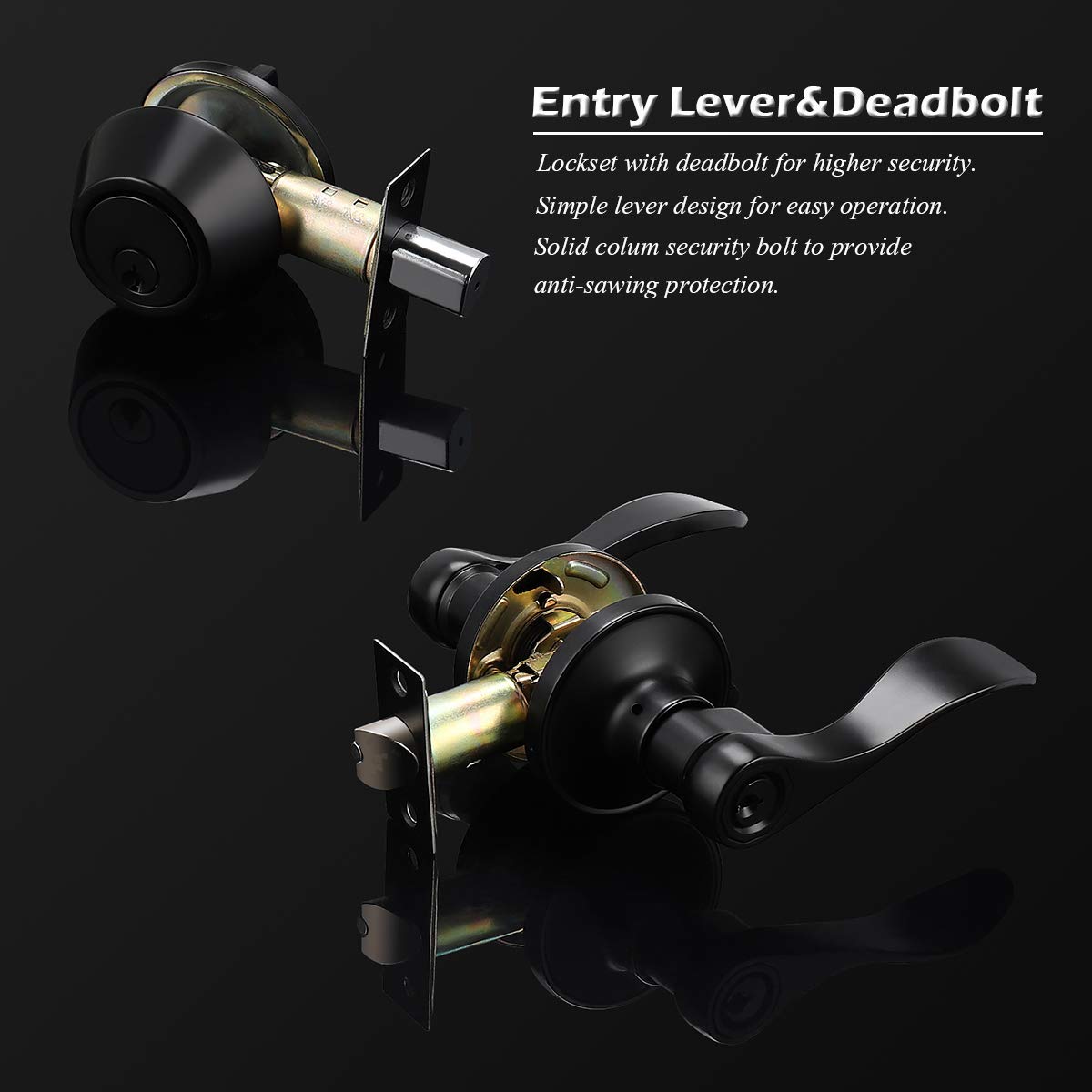 10 Sets Black Entry Levers and Single Cylinder Deadbolt Locksets with Same Key,Keyed Alike Entrance Locks,Drop/Wave