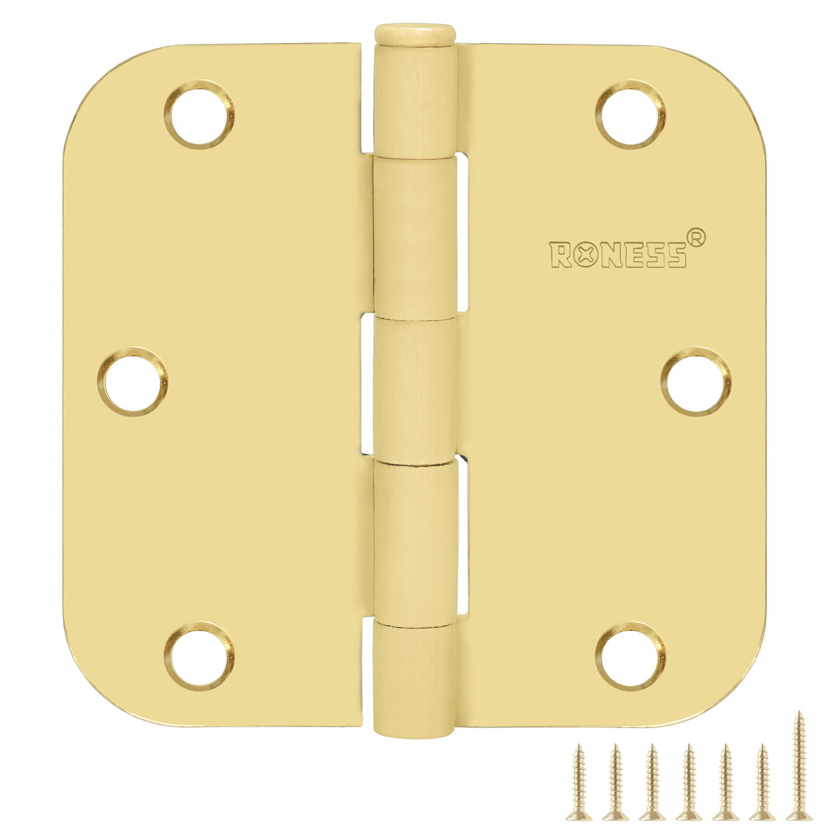 24 Pack Polished Gold Door Hinges 3.5 Inch, 5/8" Radius Rounded, Standard Residential for Doors 3 1⁄2", Sturdy Hinges