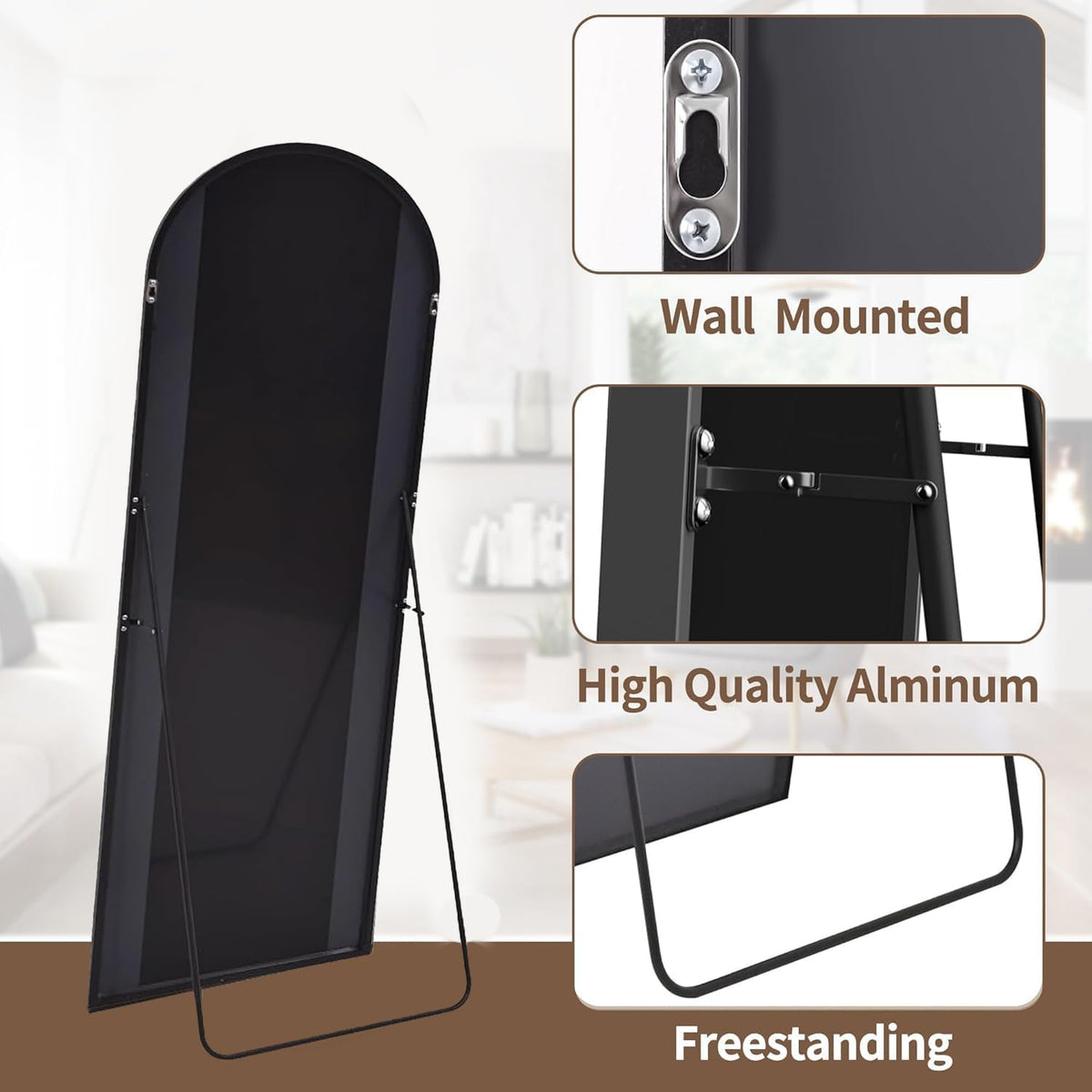 70"x26" Arched Full Length Mirror, Floor Full Body Mirror, Black