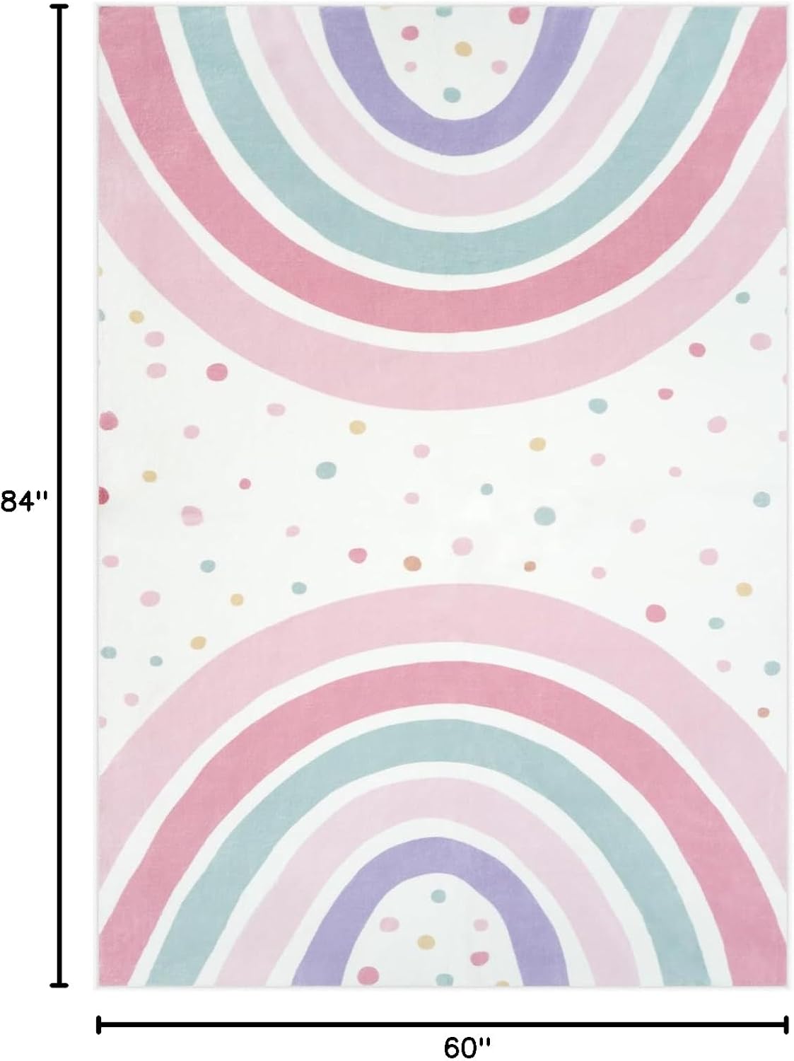 Washable Rainbow Rug for Girls Bedroom, Soft Polka Dot Pink Rug for Girls Room Nursery, Non-Slip Large Kids