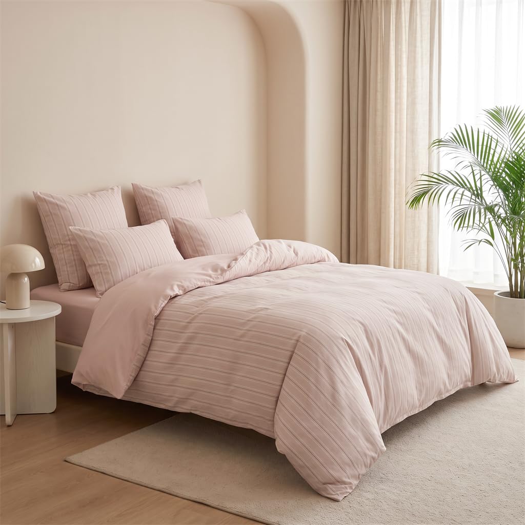 Striped Duvet Cover Reversible Pink Stripe Bedding Set