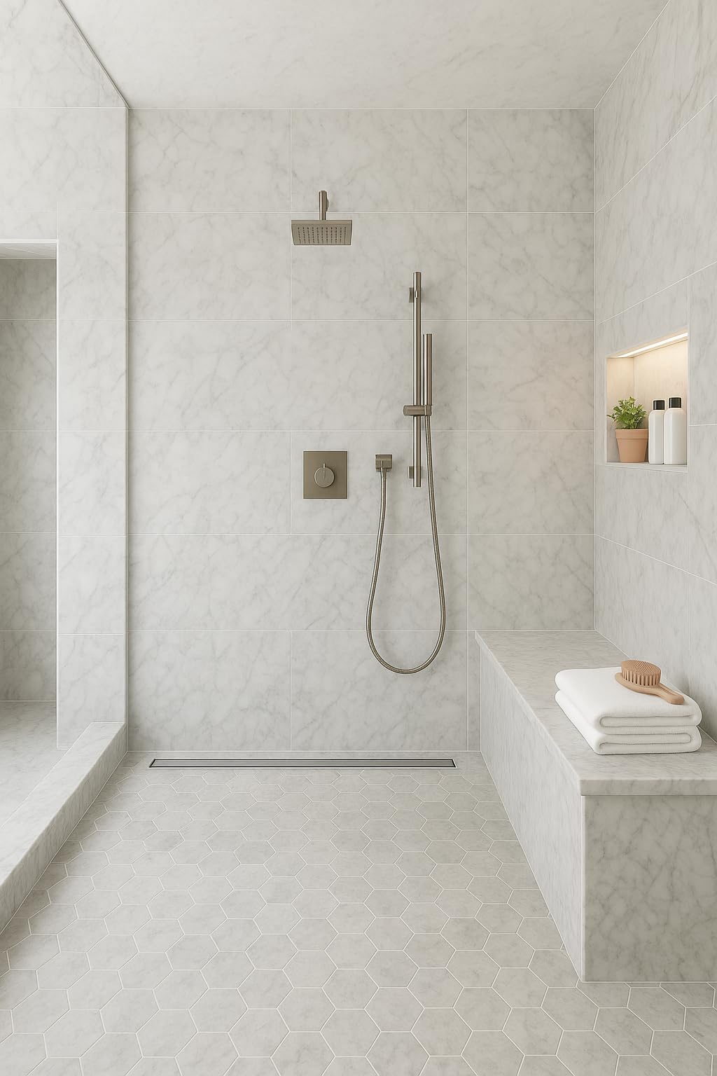 Custom Size | White Carrara Marble Rectangle Shower Bench | Tile Shower Seat for Schluter Kerdi Board, VEVOR, The