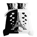 Black and White Stitching Love Heart Paris Bedroom Comforter Set, Eiffel Tower Modern French Style Bedroom