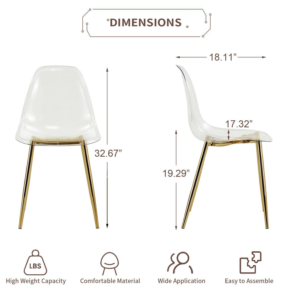 Clear Dining Chairs Set of 4, Modern Kitchen Chairs with Transparent Seat, Acrylic Accent Side Chairs with Plating