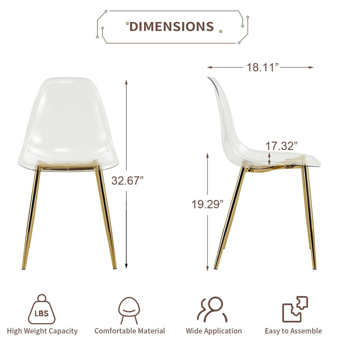 Clear Dining Chairs Set of 4, Modern Kitchen Chairs with Transparent Seat, Acrylic Accent Side Chairs with Plating