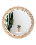 Boho Wall Mounted Round Mirror - 15 Inch Circle Rattan Decorative Hanging Mirror