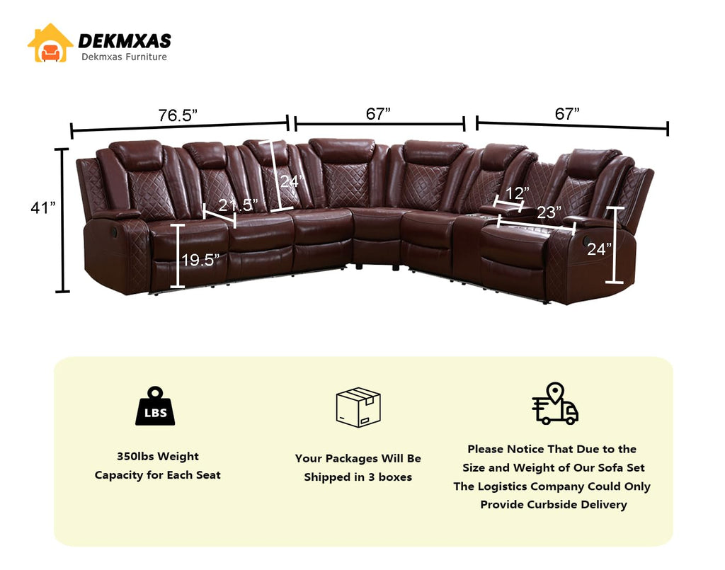 Leather Sectional 3-Piece Living Room Furniture Sets with LED Light