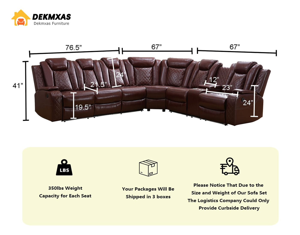 Leather Sectional 3-Piece Living Room Furniture Sets with LED Light