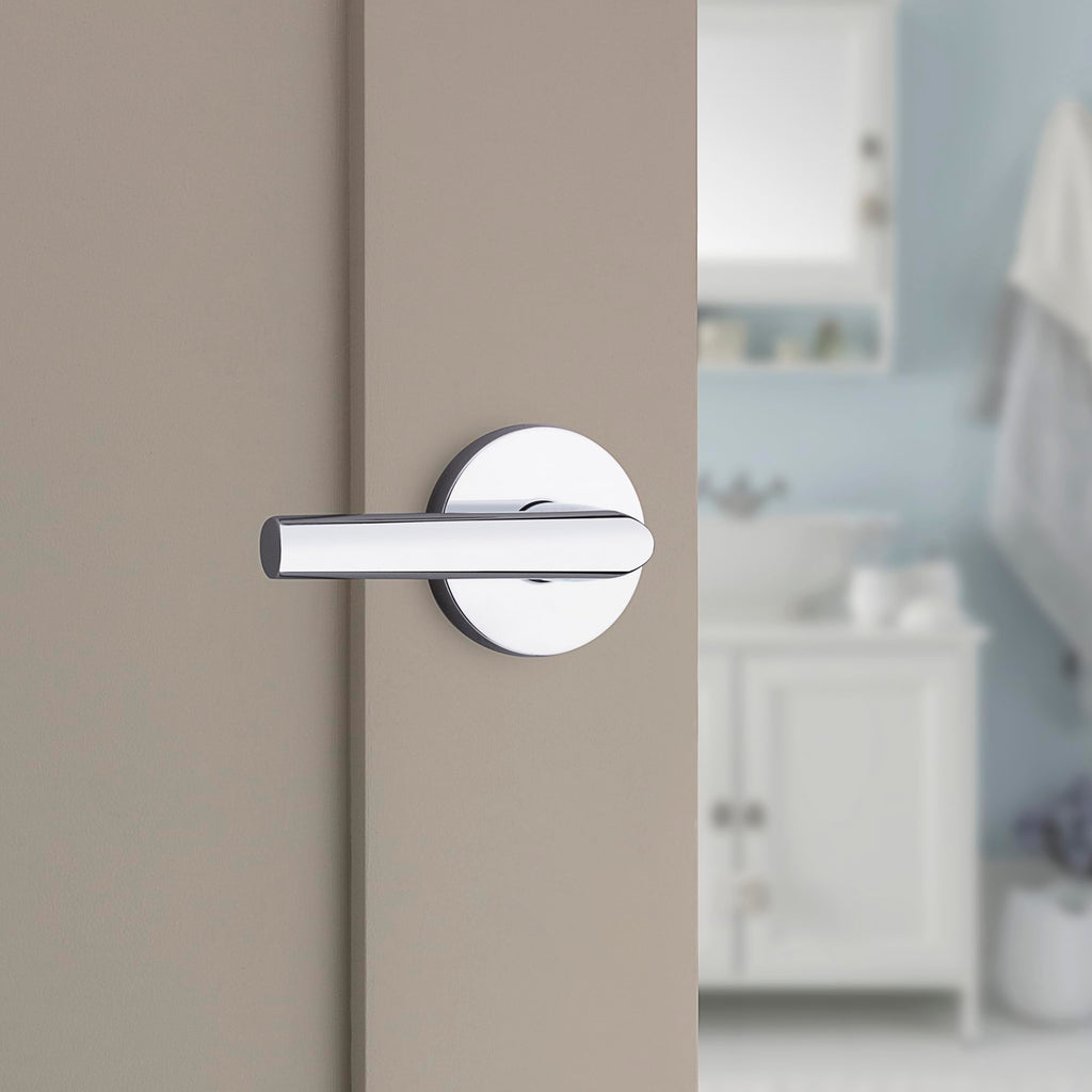 Milan Interior Privacy Door Handle with Lock, Door Lever , Polished Chrome Reversible Keyless Push Button Lock Door
