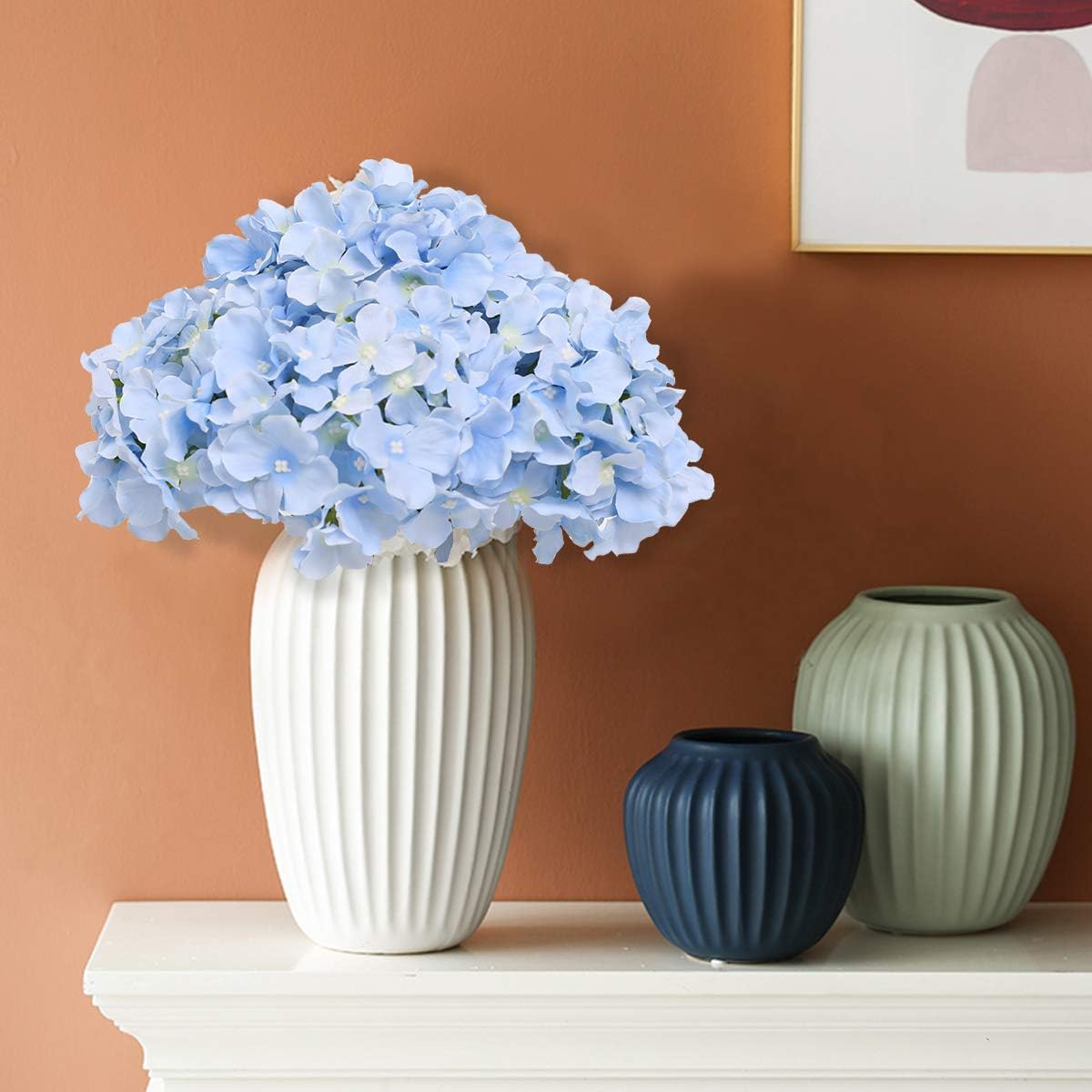 Fake Blue Hydrangea Artificial - Faux Silk Hydrangeas Heads with Stems Real Touch Wedding Party Table Decor(Blue, Pack