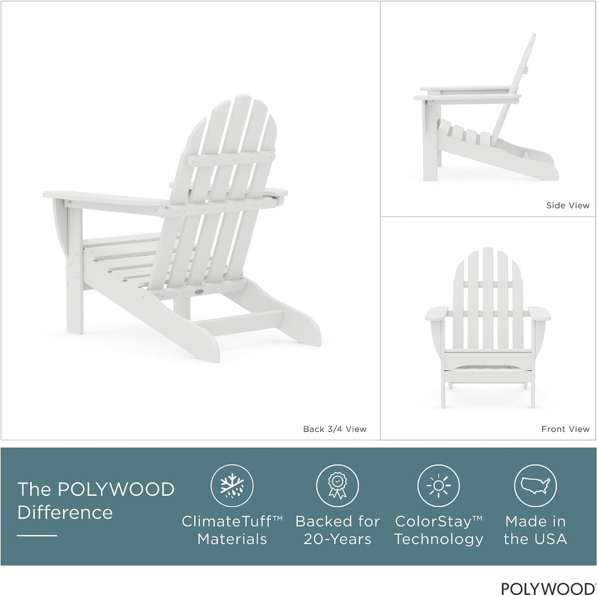AD4030WH Classic Outdoor Adirondack Chair, White
