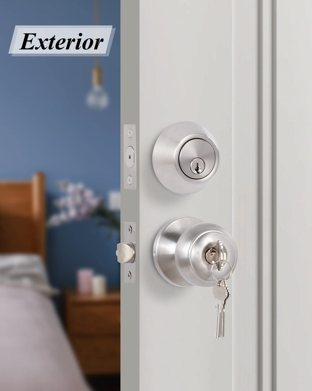 All Keyed Identical Deadbolt Door knob Single Cylinder Deadbolt Lock Combo Set, Classic Satin Nickel Exterior Knobs