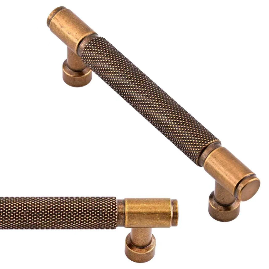 10 Pack Antique Brass Knurled Cabinet Pulls 3.75 Inch(96mm) Kitchen Cabinet Handles Cabinet Hardware Drawer Pulls