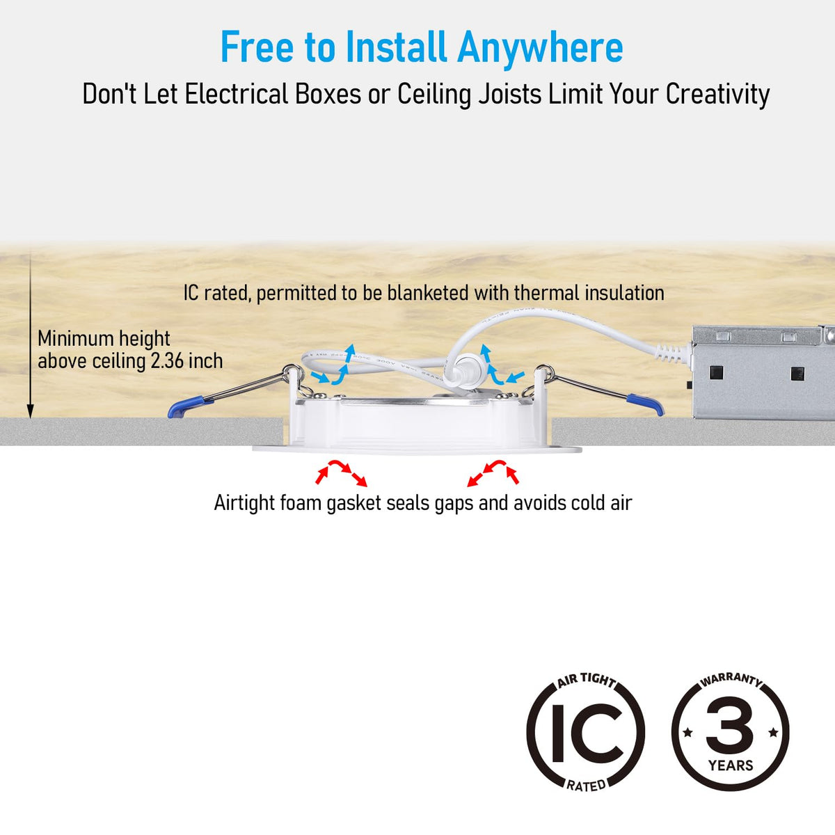 5CCT 4 Inch Slim LED Recessed Lights, Anti-Glare, Aluminum