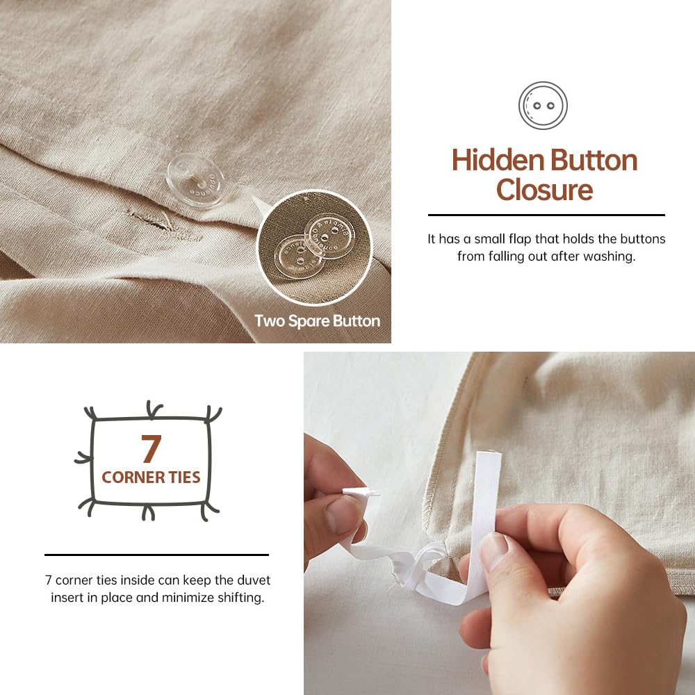French Linen Duvet Cover Set- 104"x 92" - 3 Pieces (1 Comforter Cover, 2 Pillowcases)-Natural Flax Cotton Blend-Solid