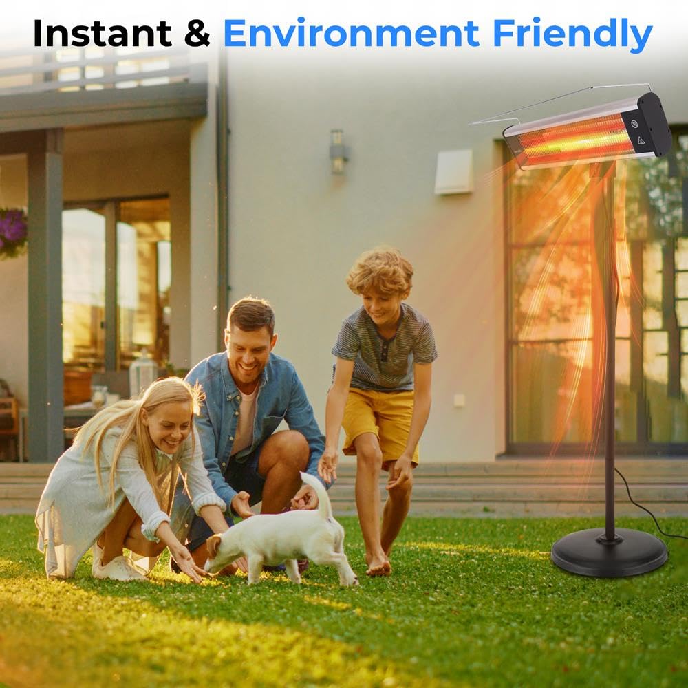 Infrared Patio Heater 1500W Electric Heater Indoor/Outdoor Use, Portable Stand with Remote Control, IP65 Approved