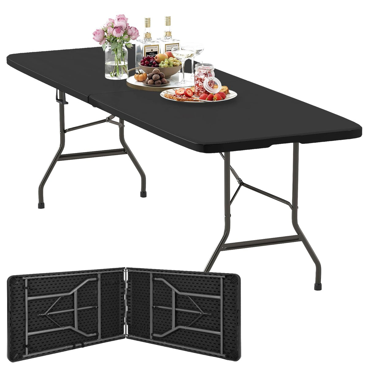 8FT Folding Table | Black | Portable Plastic Table