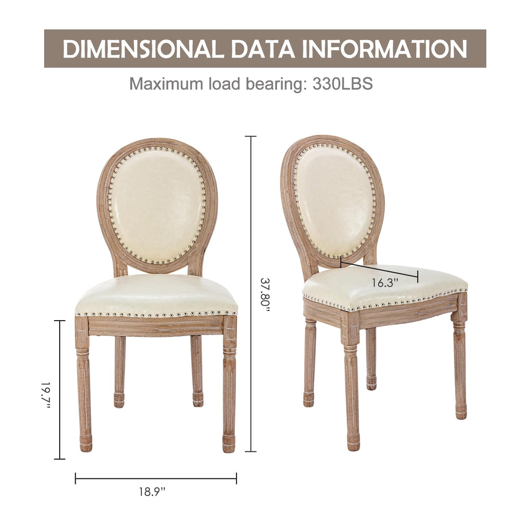 French Country Dining Chairs Set of 6, Leather Dining Chairs with Curved Backrest, Vintage French Accent Chairs