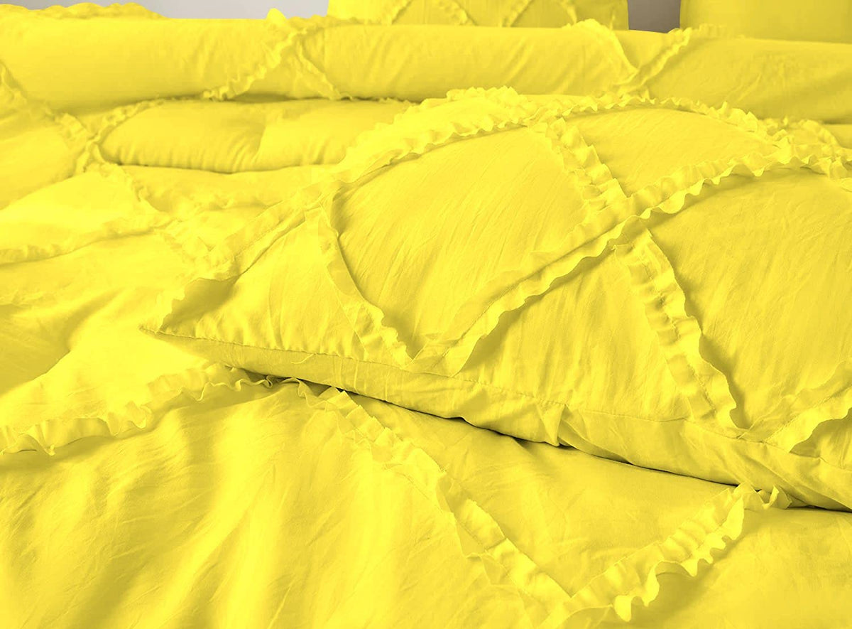 5 Piece Luxury Diamond Ruffle Comforter Set Premium Super Soft 500 GSM All Season Pintuck 1000 Thread Count, 100%