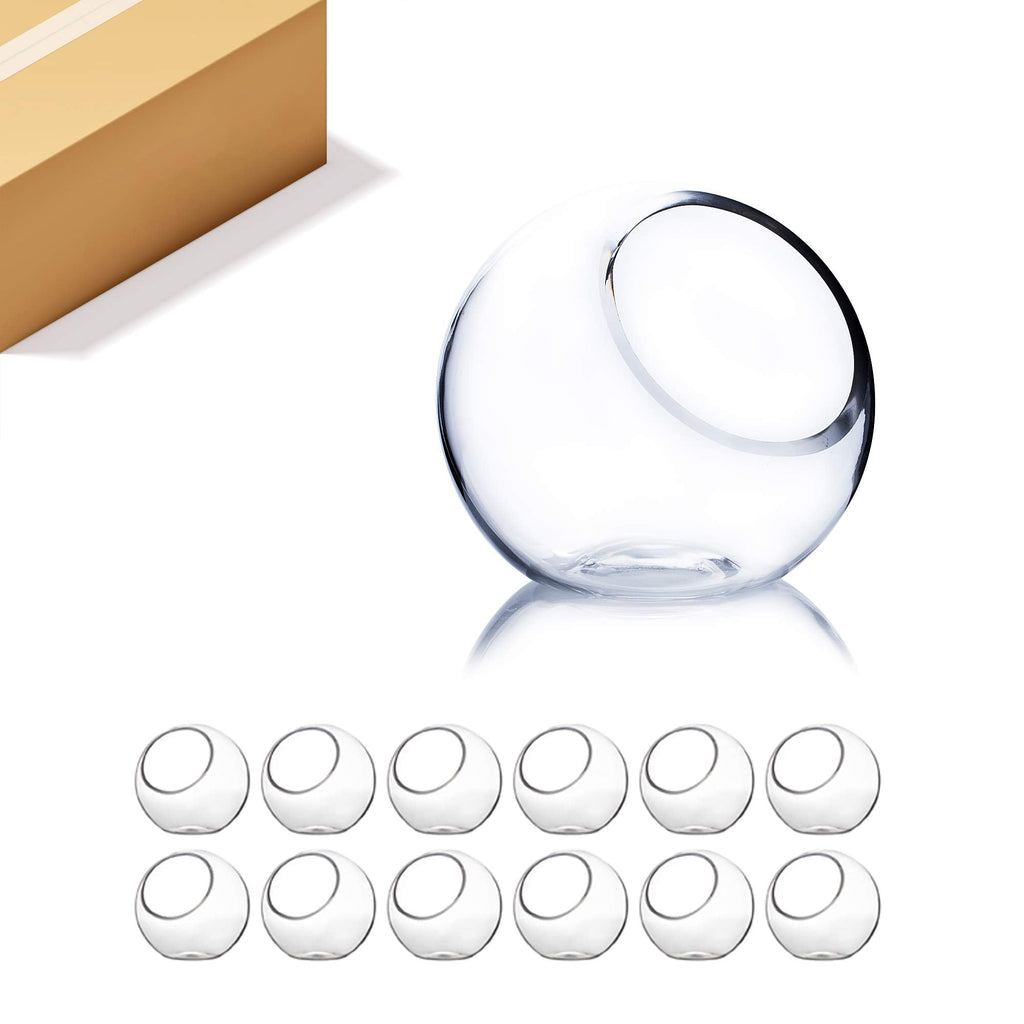 WGV Slant Cut Bowl Glass Vase Bulk, Width 5.5", Height 5.5", Clear Round Globe Planter Terrarium Orb, Candy Dish