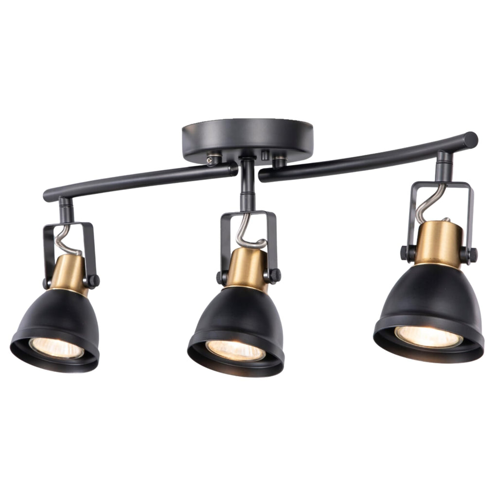 3 Light Foldable Track Lighting Kit, Matte Black Brass Finish Pivot Shades Rotatable Arm with GU10 Socket Modern