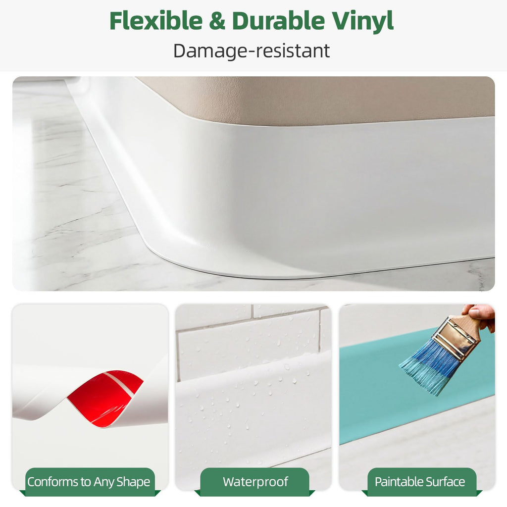 16.4ft Flexible Vinyl Baseboard Trim with Toe, Stick Wall Base
