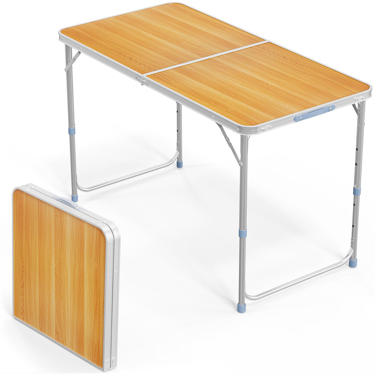 4FT White Folding Table with Carrying Handle Height Adjustable Lightweight Fold Up Portable for Indoor Outdoor