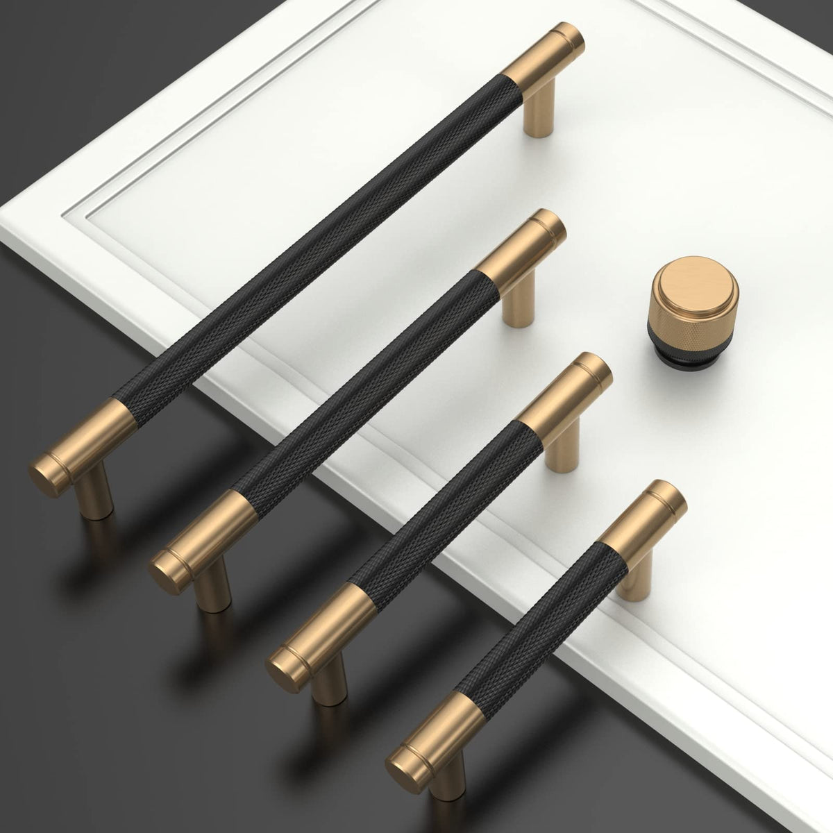 10 Pack 6.3 Inch(160mm) Matte Black and Champagne Bronze Cabinet Pulls Knurled Cabinet Handles Cupboard Handles