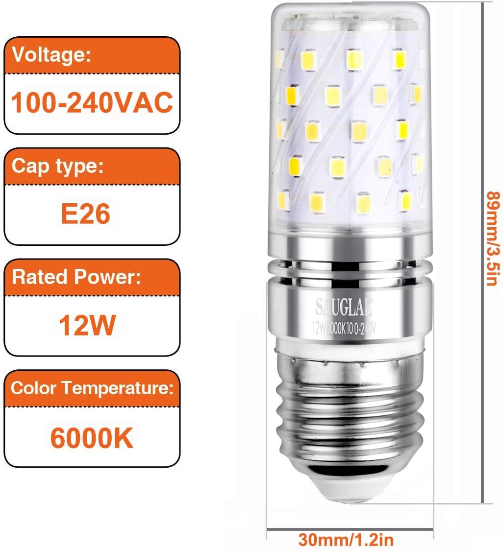 LED 12W Corn Bulbs, 100W Incandescent Bulbs Equivalent, 6000K Cool White, Non-Dimmable, 1200Lm, E26 Edison Screw
