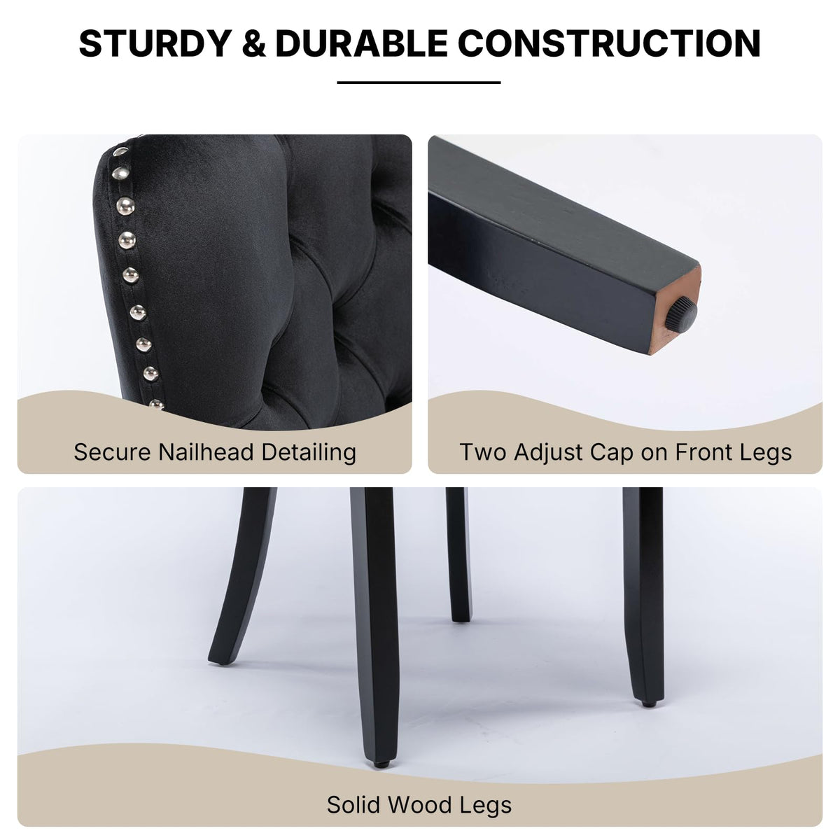Modern Tufted Upholstered Dining Chairs Set of 4, Classic Black Velvet Dining Room Chair with Solid Wood Legs, Sillas